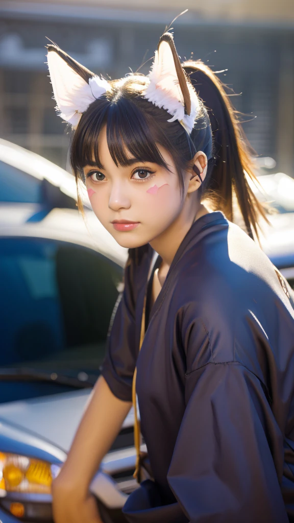 Masterpiece, 4k, Bokeh, beautiful face, (Cat ears:1.3), Beautiful girl standing , car, TOYOTA SPRINTER trueno,
AE86, Trueno