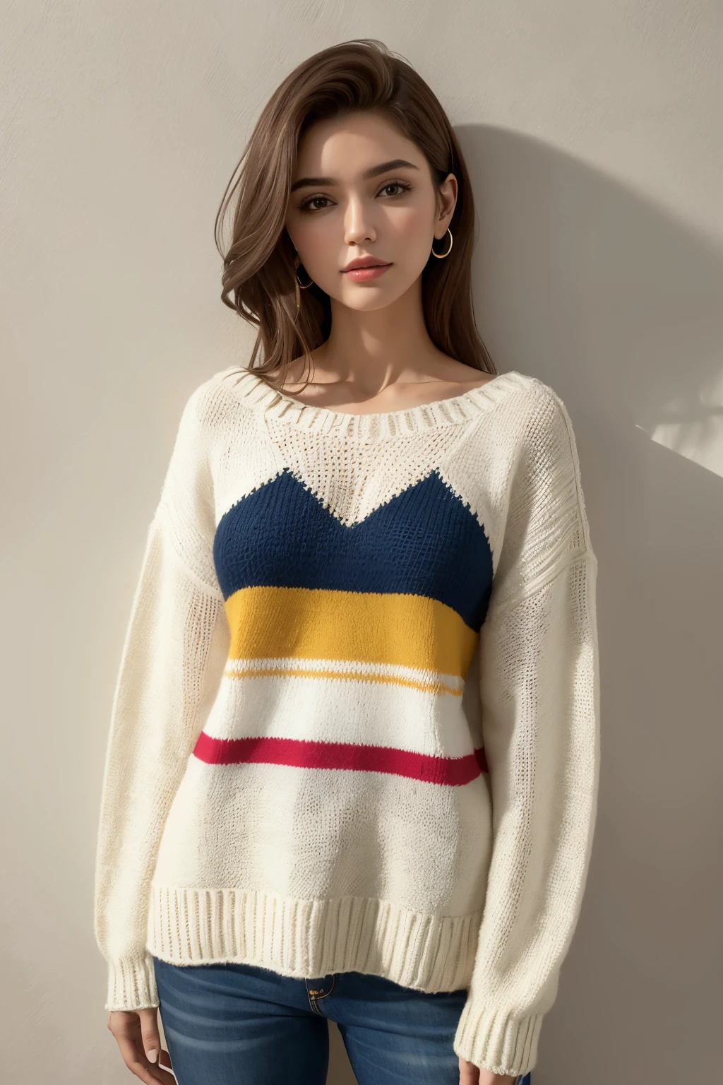 ((melhor qualidade)), ((Obra de arte)), (detalhado), 1 garota, shoulder to shoulder sweater, create an image with the name Impèrio Da Moda