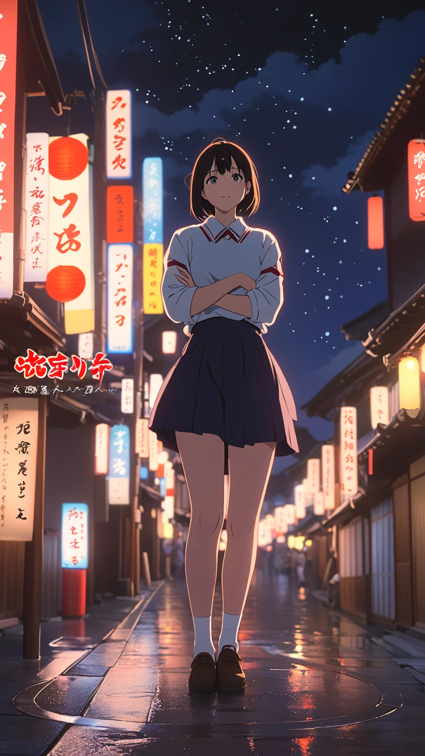 High resolution, shape, Kyoto Animation Style, Your Name Movie Style, night, midnight, Light, (1 female: 1.3), (alone: 1.4), Long eyelashes, Short Bob