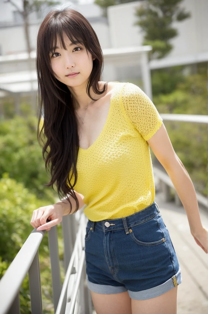 You are a professional photographer。future、Beautiful Eyes、 ((Highest quality)), Clear contours, Woman with beautiful face, (((One Girl,alone))), ((Beautiful Eyes)), Sex Appeal,Albedo and Specular Maps、Accurate simulation of lightweight material interactions、Asian woman in her 50s taking a photo wearing a yellow top and black panties, Young and cute gravure idol, 若くてsexyなグラビアアイドル, realistic Young Gravure Idol, Young and skinny gravure idol, Lacey, deAyami kojima, West Shot, Young Gravure Idol, mayuri shiina, Ayami, Low Perspective, sexy