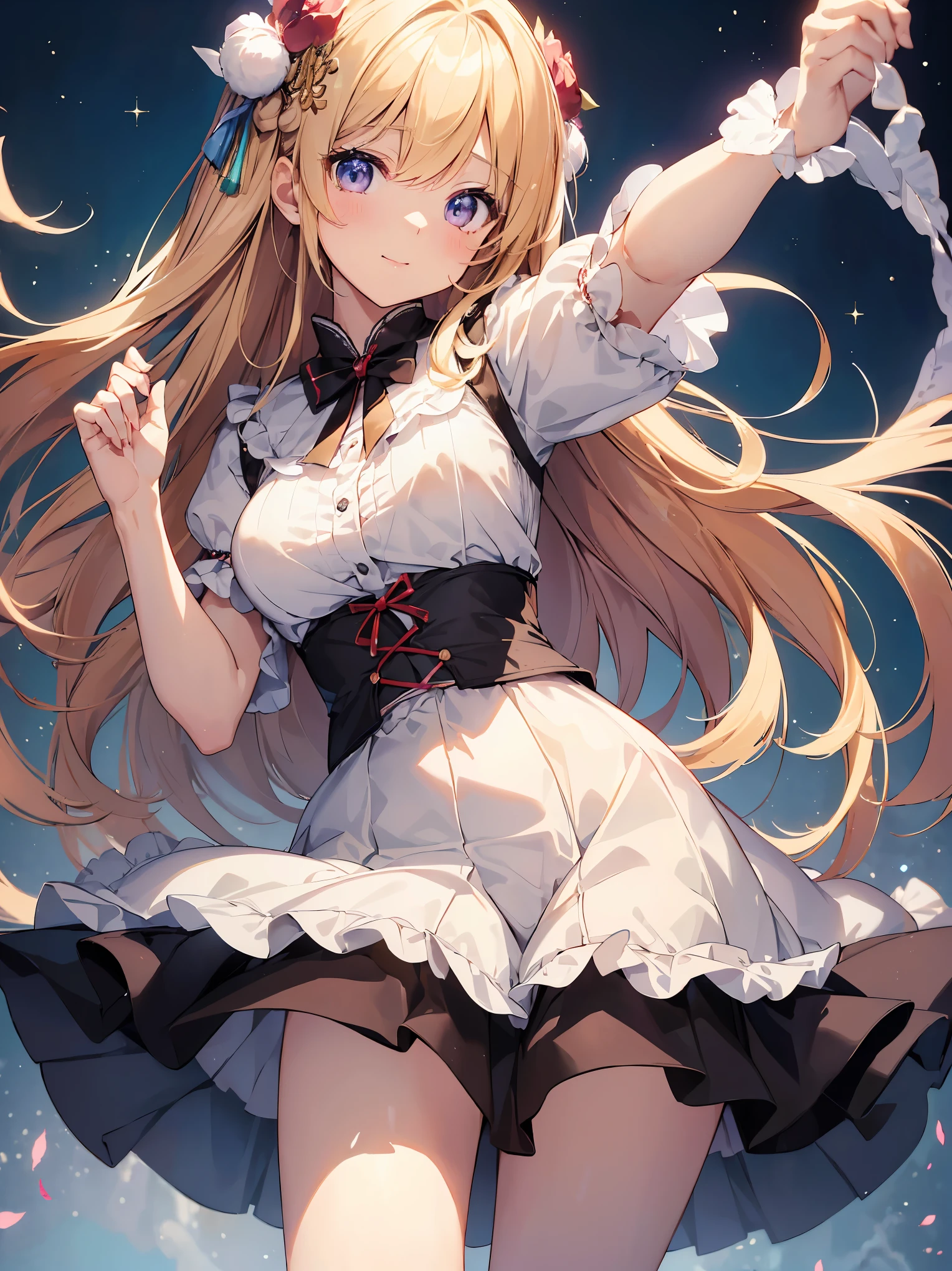 ((傑作 Highest quality:1.4)), ((Tabletop, Highest quality)), (8K quality), (Detailed Background:1.3), (Detailed face:1.3), (Cute Teenage Girls, alone),Beautiful portrait、Delicate body、Frilled blouse,Long Check Skirt,Vintage, Long blonde hair,Cinematic Light,A small smile,Tilt your head、Lying in a fluffy bed、sunlight、Shaking breasts、、Nipples、((She spreads her legs wide to show her pussy))、Flip Skirt、High class clothing、Rainbow glow, Beautiful sparkle,