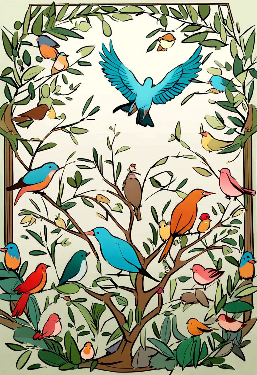 a volley of&#39;oiseaux dans le ciel, belles plumes, elegant flight, mouvements gracieux, couleurs vives, habitat naturel, ciel bleu clair, la lumière du soleil brille à travers les ailes, oiseaux planant à travers les nuages, agile et rapide, des oiseaux en harmonie avec la nature, atmosphère paisible, birds of different sizes and shapes, birds at different stages of flight, detailed feathers with intricate patterns, oiseaux volant en formation, species diversity&#39;oiseaux, les oiseaux gazouillent et chantent, birds gliding in the wind, birds looking for food, les oiseaux interagissent les uns avec les autres, oiseaux se reposant sur des branches, oiseaux nichant dans les arbres, les oiseaux explorent de nouveaux territoires, oiseaux migrant à travers les continents, oiseaux dans un environnement tranquille et serein, birds as symbol and grace, birds as an integral part of the&#39;natural ecosystem, les oiseaux apportent joie et émerveillement au monde