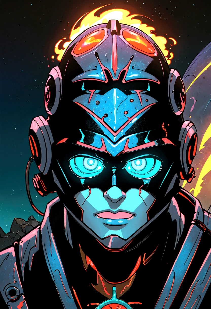 Cosmic cyberpunk Fallen Angel wearing Neon Mecha Armour, Flaming Sword glowing light eyes, Biomechanical, eerie, Creepy, nightmarish, Very bright neon colours, Light particles, with light glowing, , Mushroom Cloud, winner of the year's best photo, the world on fire, post-apocalyptic hellscape military photography, photo epic of the year, fire on the horizon, epic cinematic shot, pure form, intricate detail, 8k post-production, High resolution, super Detail, trending on ArtStation, sharp focus, studio photos, intricate detail, Very detailed, By Greg Rutkowski, Mshiff, wallpaper art, UHD wallpaper