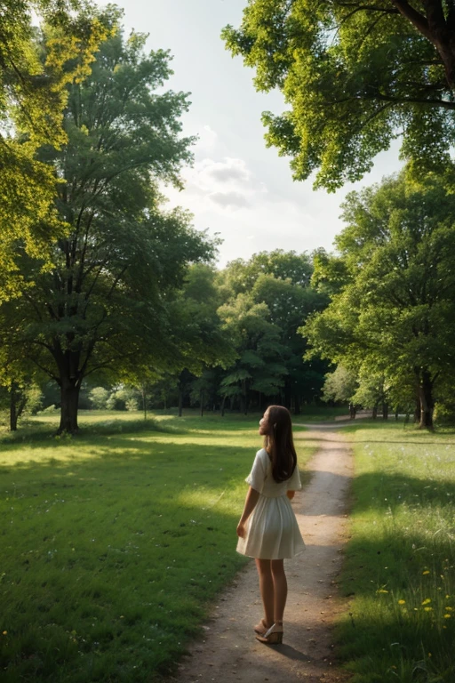 Beautiful girl in a serene clearing, (1girl: 1.2), (realistically, фотоrealistically, фотоrealistically: 1.37), (Best quality, 4k, 8k, highres, masterpiece: 1.2), ultra detailed, extremely detailed face and eyes, Beautiful long eyelashes, detailed facial features, soft skin, elegant pose, holding a wooden rocker, stands by a calm river, surrounded by lush greenery, sunlit forest clearing, bright colors, daylight, атмосфераheric, cinematic, landscape, soft focus, intricate details