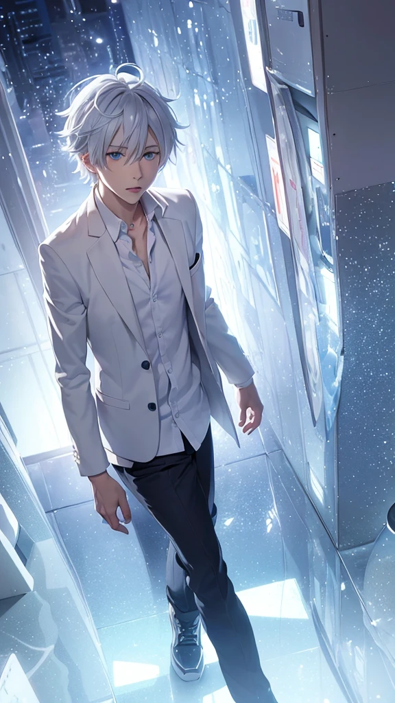 anime boy with white hair and blue eyes staring at the camera, anime guy with blue eyes, kaworu nagisa, young anime man, white haired, male anime character, anime boy, white-haired, nagito komaeda, anime handsome man, male anime style, cute natural anime face, anime character