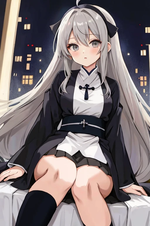 anime girl with long grey hair and grey eyes wearing priest robes