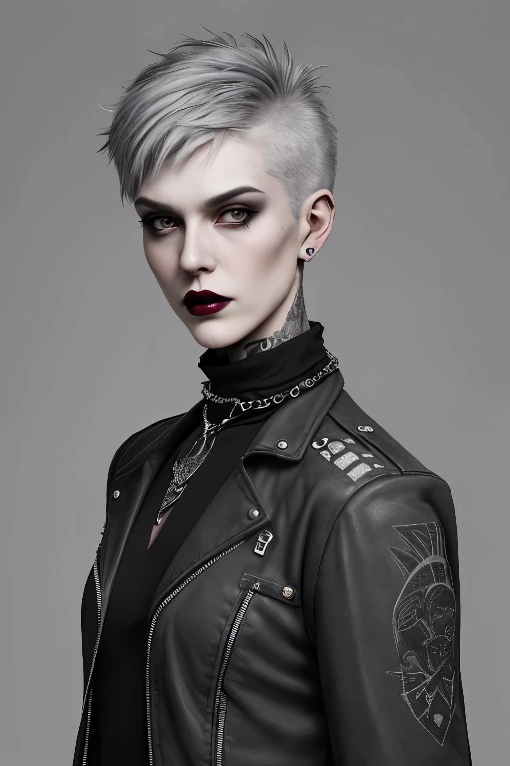 Margarette appears as a tall, masculine-looking person,He has short gray hair with shaved designs and dark lips similar to punk rock..