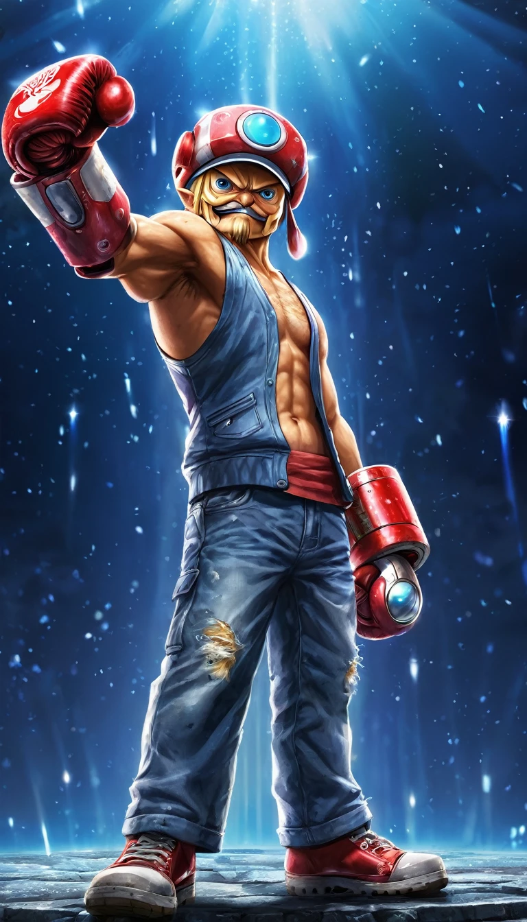 Prompt prompt copy great quality, masterpiece, Highest quality, Super detailed, Super detailed, 超High resolution, High resolution, Depth of written boundary, Depth of written boundary, Perfect Anatomy, SF, Tony Tony Chopper Head, Blonde, Red Giant Mechanical Arm, Combat Stance, Raise your hand, anger, boxing, Shine, Shine, dazzling, war, Background explosion, Outstretched arms, Outstretched Hand,( night:1.2), Severe, Very detailed,