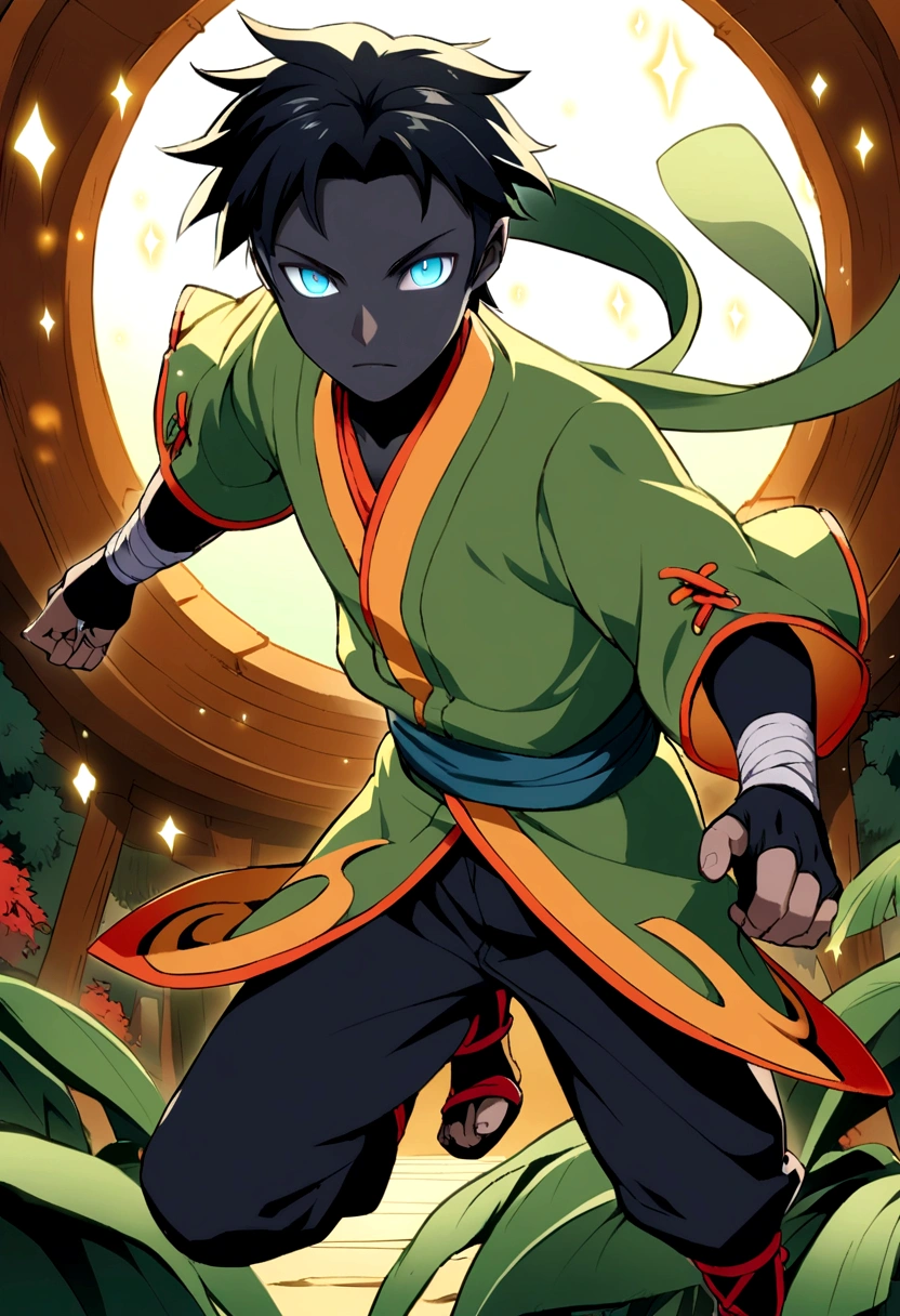 illustration of a ninja boy from the leaf village with black skin