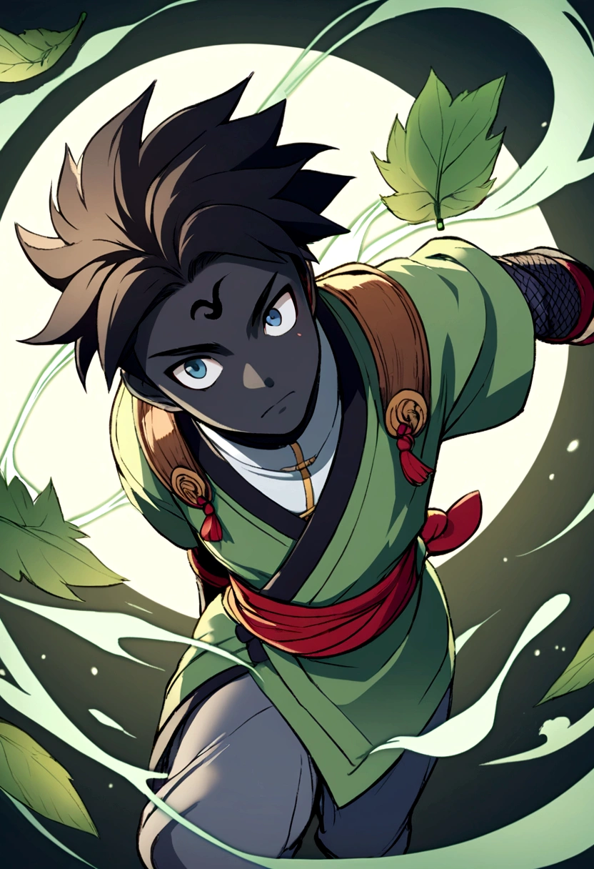 illustration of a ninja boy from the leaf village with black skin