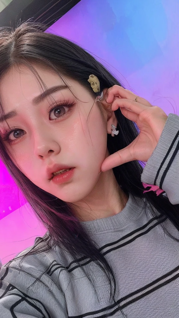 1 girl, mictia, streamer, twitch, photorealistic:1.4, 8k, masterpiece, best quality, detailed face:1.5, original, high resolution, unparalleled masterpiece, ultra realistic 8k, perfect artwork, perfect female figure, detailed skin, epic realism, short top, miniskirt, full body, body paint,una mujer, detallado,full body, maquillaje,