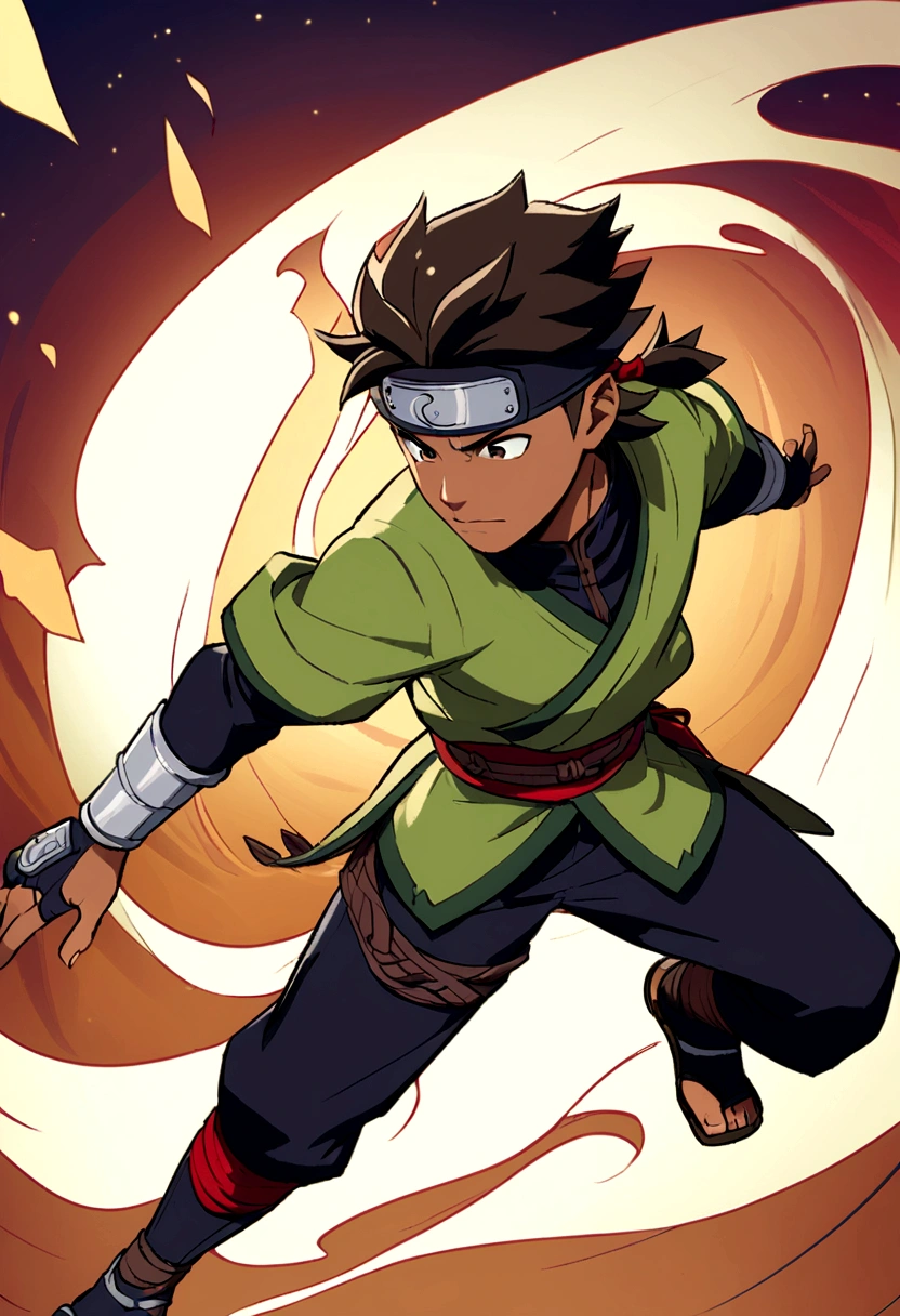 illustration of a ninja boy from the leaf village with brown skin