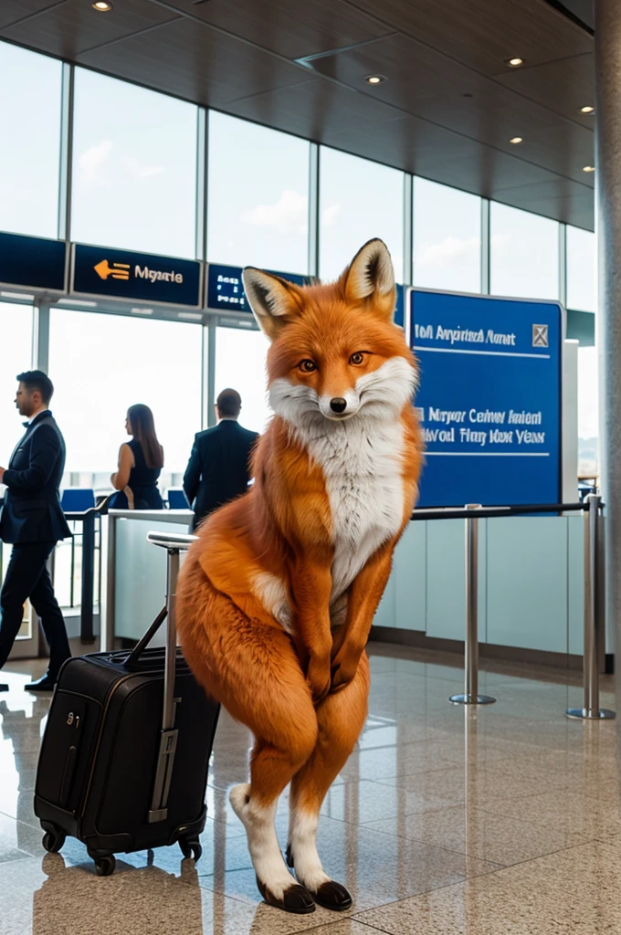 masterpiece, Best quality, furry antropomorph fox dressed in airport uniform