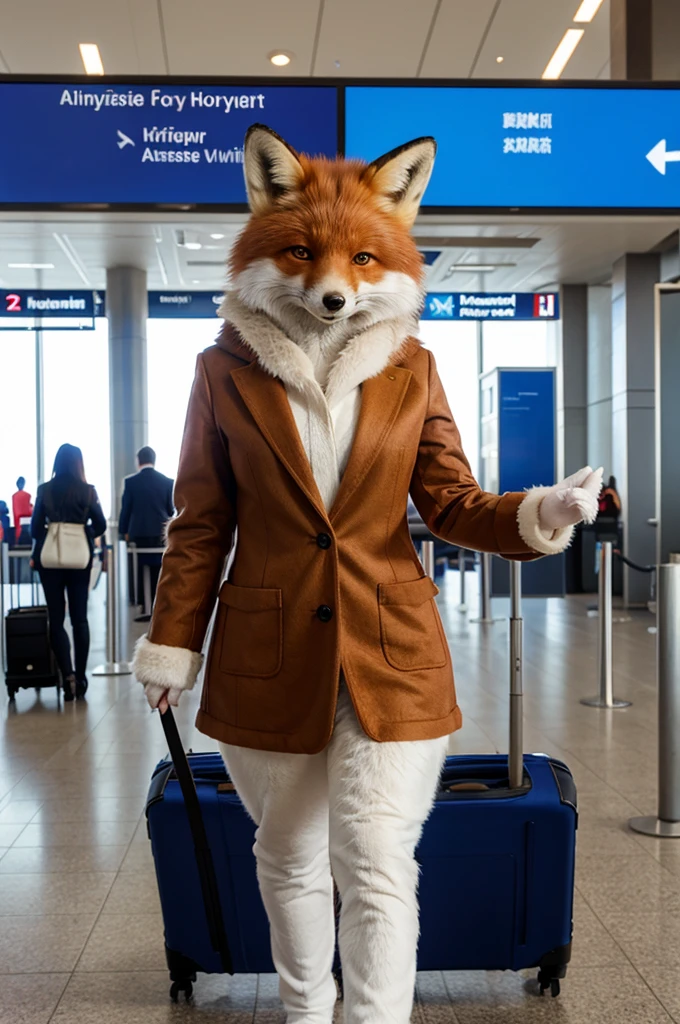 masterpiece, Best quality, furry antropomorph fox dressed in airport uniform