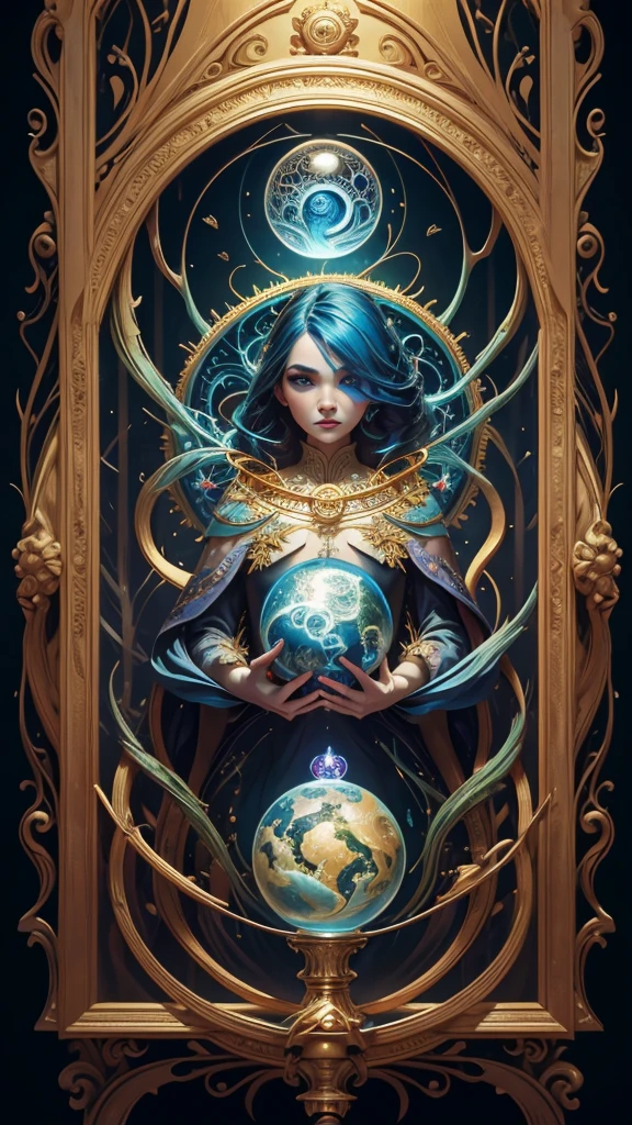 colorpop style, pointy hair, blue skin, natalie shau, mark ryden, alberto seveso, brooke shaden, anna dittmann, flora borsi, yin yang anthill, ant, lily, insect, fern, beautiful full body photo with oil painting, with thick brushstrokes and wet paint, fibonacci, golden ratio, melted wax, visible brushstrokes, surrounded by crystal ball, 3D Mosaic wireframe, neural graphics, neurons, tree of life, color, love, passion, oil on canvas, thick brush strokes, crazy details, 8k uhd, masterpiece, art station, surrealism