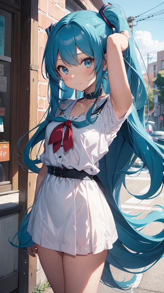 anime - style image of a age girl with long blue hair and a cape, un dibujo anime de Kamagurka, pixiv, rococo, mikudayo, anime visual de una linda chica, retrato de hatsune miku, arte digital de danganronpa, chica anime con pelo largo, chica anime con cabello verde azulado, obra de arte oficial, anime moe art style