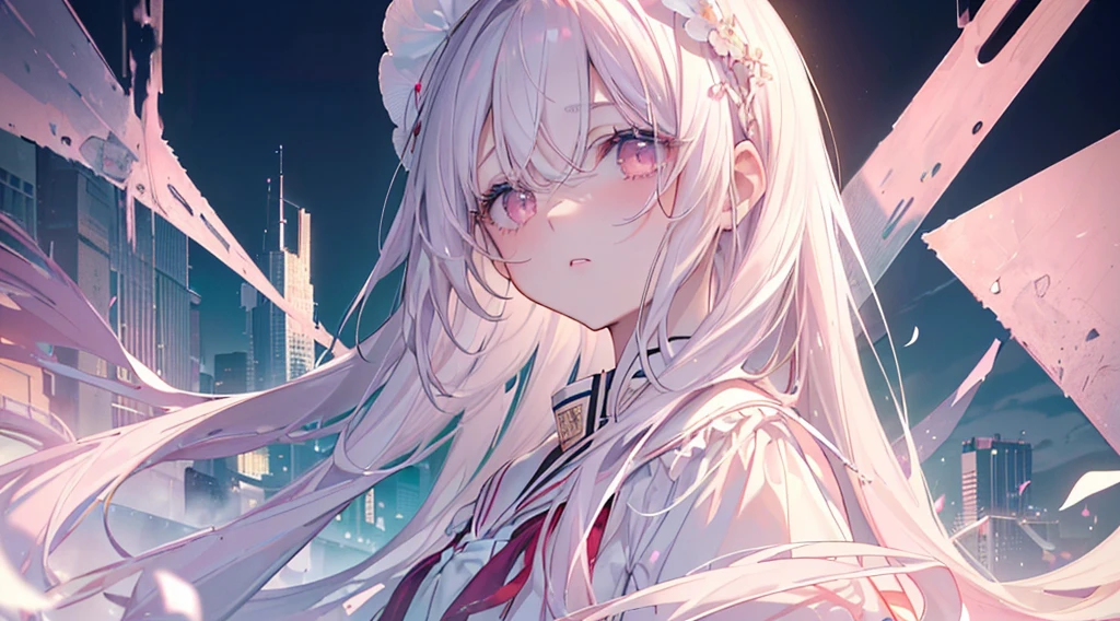 far,(((Highest quality、masterpiece、Ultra-fine、Ultra-fine、Exquisite、16k、Full HD,high school girl,))) 、Black Hair,((Sad), (((Looking up from below)))) 、,Dark Eyes、Long eyelashes、White skin、(Pale pink lips、Pale pink cheeks、thin and long)、 ((cute)) ((One person)) 、Glare