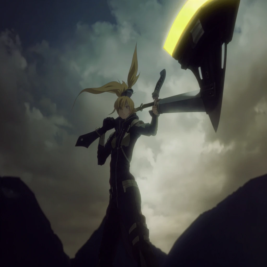 anime character holding a large sword in front of a cloudy sky, badass pose, today's featured anime still, anime movie screenshot, in the anime film, screenshot from the anime film, still from tv anime, anime still image, screenshot from a 2012s anime, an epic anime of tuff luck, fullmetal alchemist brotherhood, in full metal alchemist