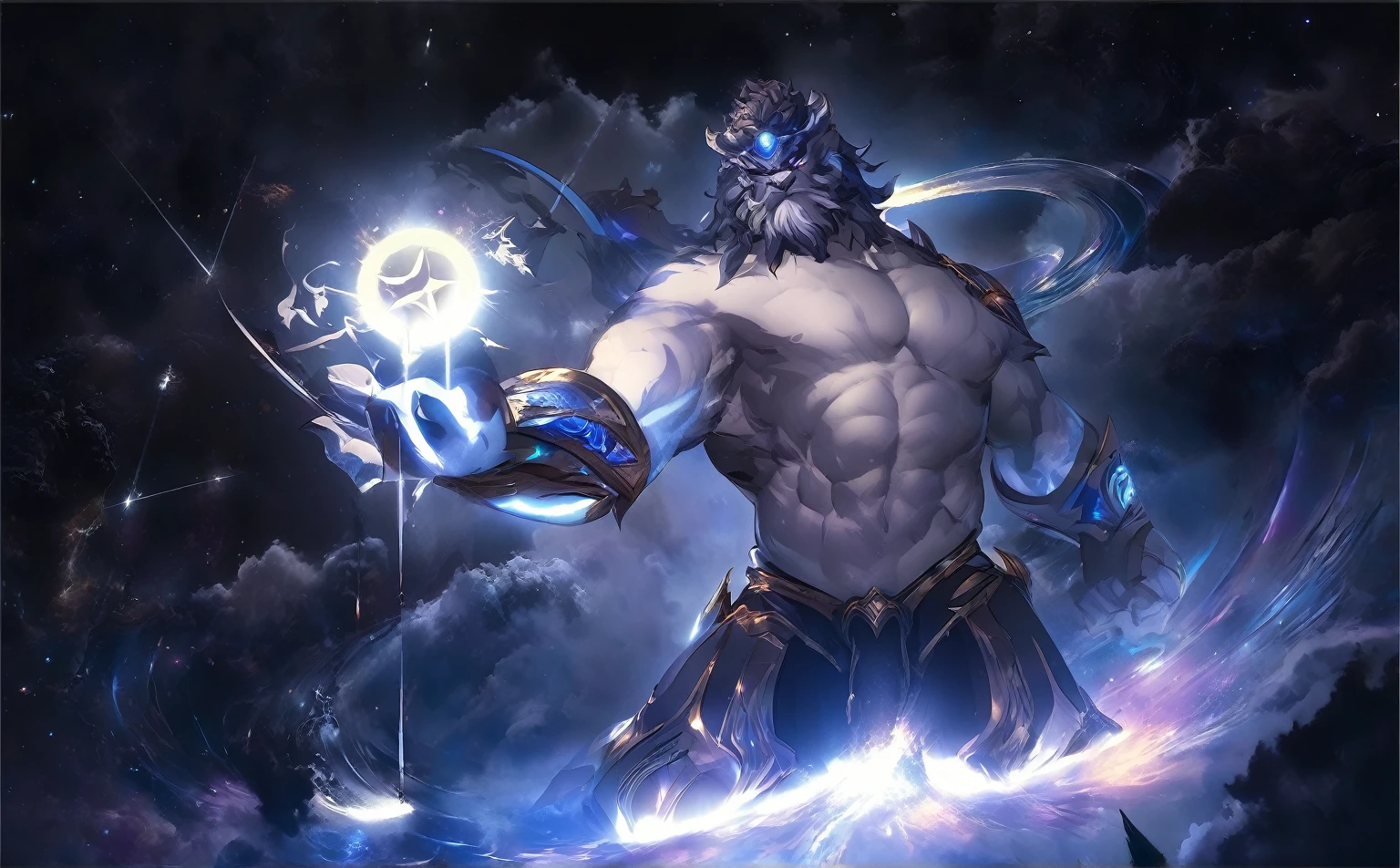 anime character with a sword and a star in his hand, furious god zeus, a massive celestial giant god, male djinn man demon hybrid, legendary god holding spear, 8 k hd wallpaperjpeg artifact, 8k hd wallpaperjpeg artifact, greek god in mecha style, man male , god of moon, furry, anthro, tiger, firey eyes, high quality, detailed