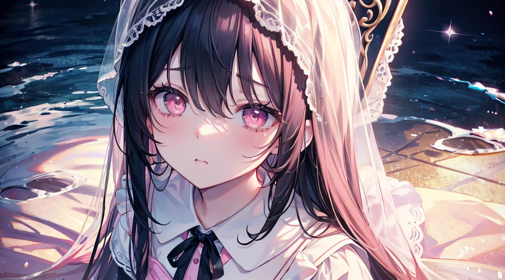 far,(((Highest quality、masterpiece、Ultra-fine、Ultra-fine、Exquisite、16k、Full HD,high school girl,))) 、((Looking up), (((Looking up)) 、Black Hair,((Sad), (((下からLooking up)))) 、,Dark Eyes、Long eyelashes、White skin、(Pale pink lips、Pale pink cheeks、thin and long)、 ((cute)) ((One person)) 、Glare