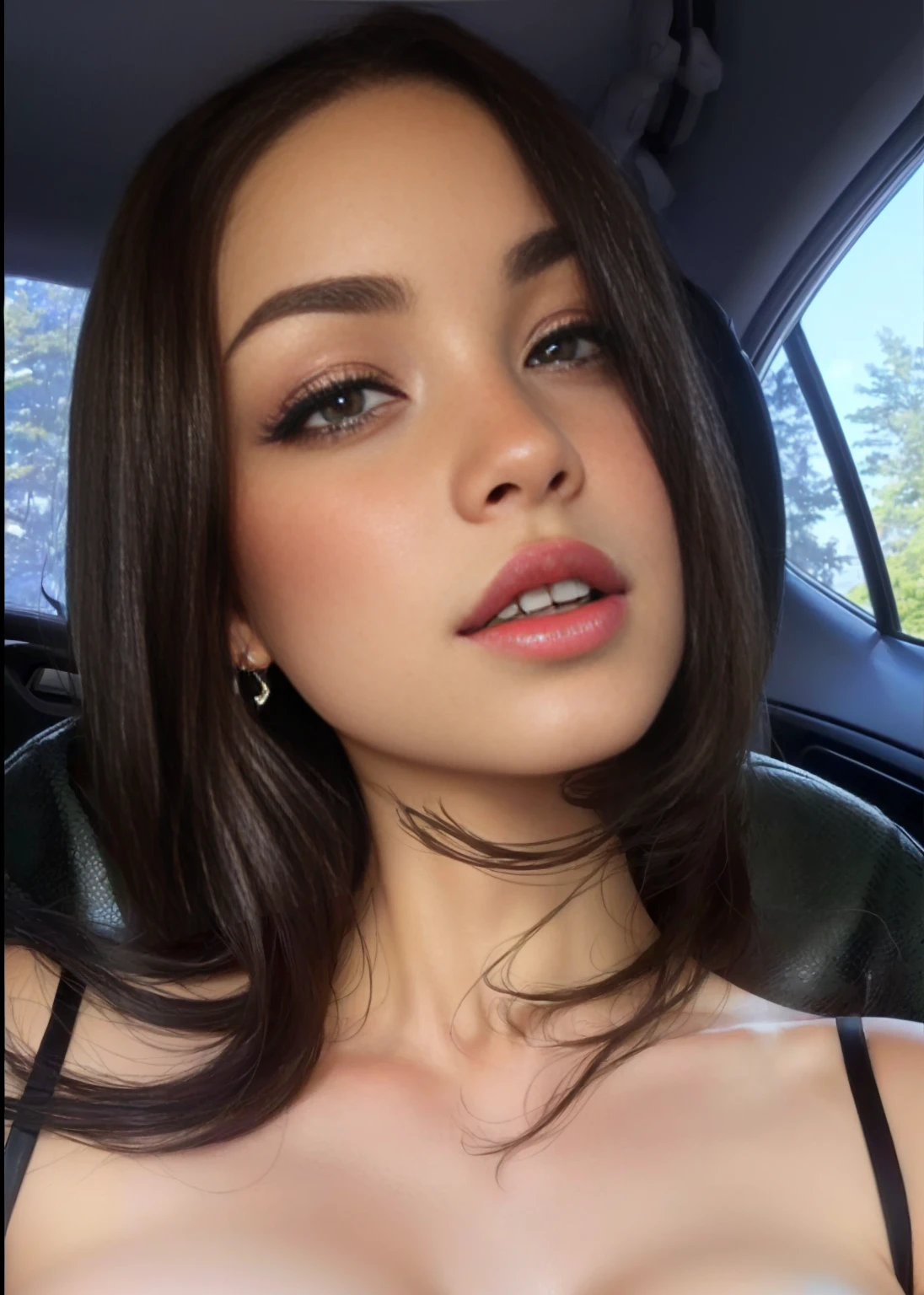a closeup of a woman in a car with a large breast, Violette Myers, Kailee Mandel, Cindy Avelino, soft devil queen Madison-Bier, Dicke Lippen, portrait Sophie Mudd, Bella Poarch, leuchtend, Dua Lipa, sexy Gesicht mit vollem Make-up, Charli Bowater, Madison-Bier, :: Madison-Bier, sinnlicher Blick, 🤤 Girl portrait
