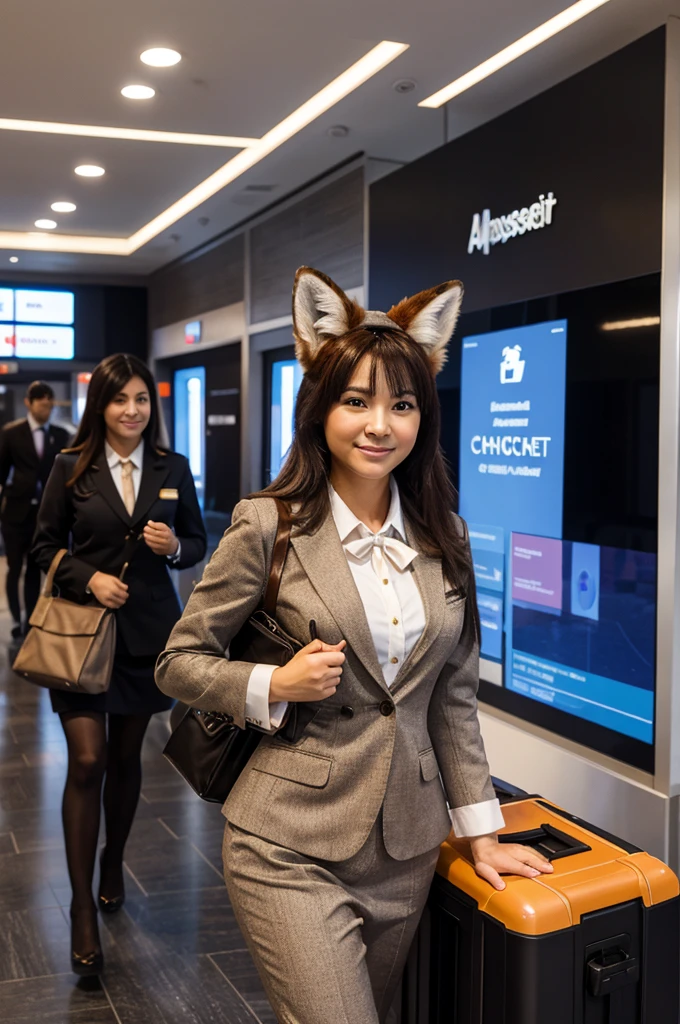 masterpiece, Best quality, furry antropomorph fox dressed in passenger check-in manager uniform