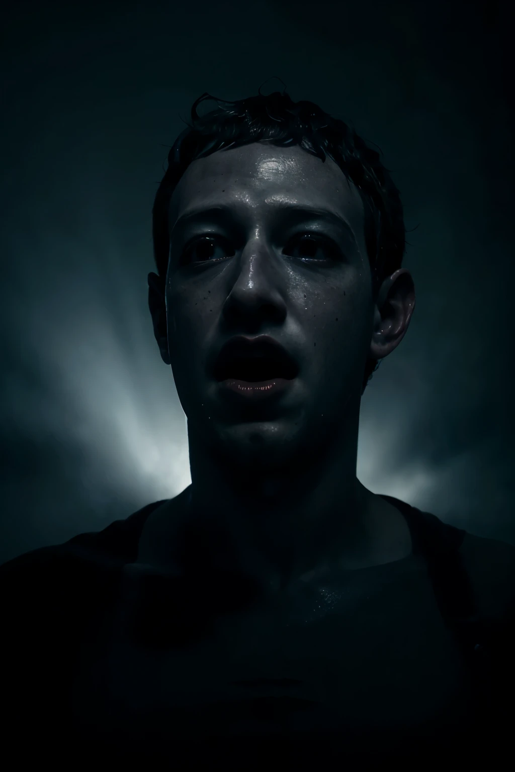 a ghostly apparition of marc zuckerberg screaming in agony, highly detailed, hyperrealistic, photorealistic, 8k, detailed facial features, haunting expression, ethereal lighting, dramatic shadows, dark moody atmosphere, ominous presence, supernatural elements, cinematic composition, gothic aesthetics, dramatic chiaroscuro lighting, photographic quality