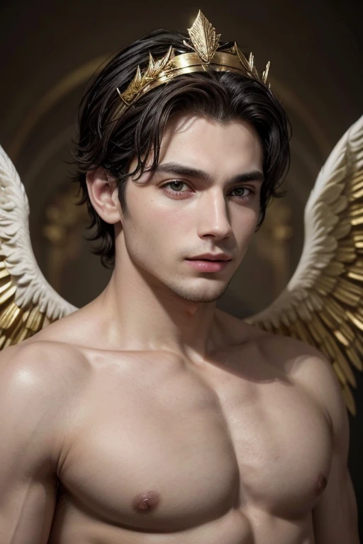 Homem romano realista beleza masculina nariz fino labios carnudos queixo qyadrado diamante. With angel wings on golden heads