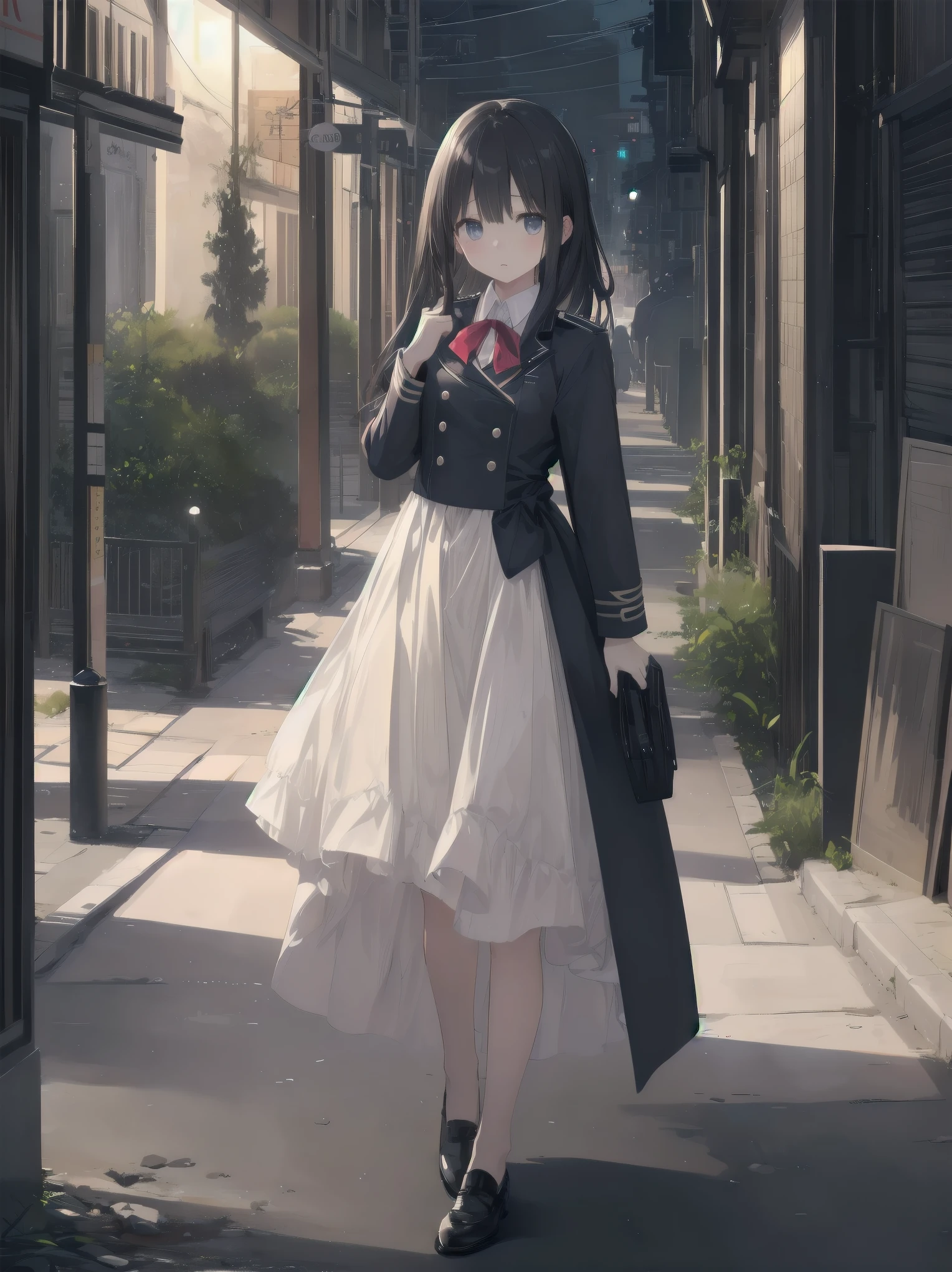 Masterpiece、high quality、high resolution、One girl、solo、uniform, Surprised expression, Standing in the park, At night,Half-body photo, Super detailed, Ultra HD、cute、A shy and shy pose、Capture your subjects at their best with photogravure settings