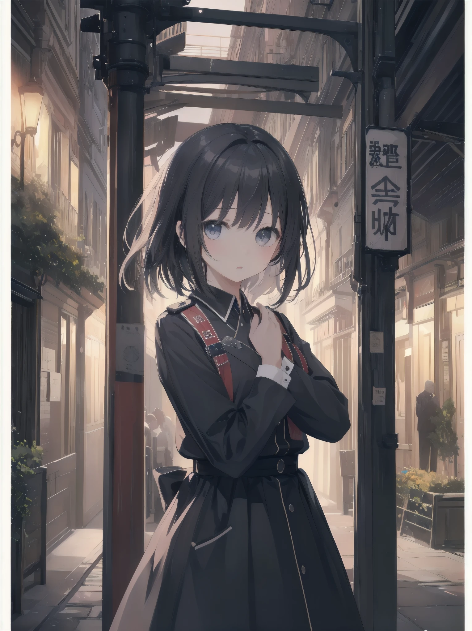 Masterpiece、high quality、high resolution、One girl、solo、uniform, Surprised expression, Standing in the park, At night,Half-body photo, Super detailed, Ultra HD、cute、A shy and shy pose、Capture your subjects at their best with photogravure settings