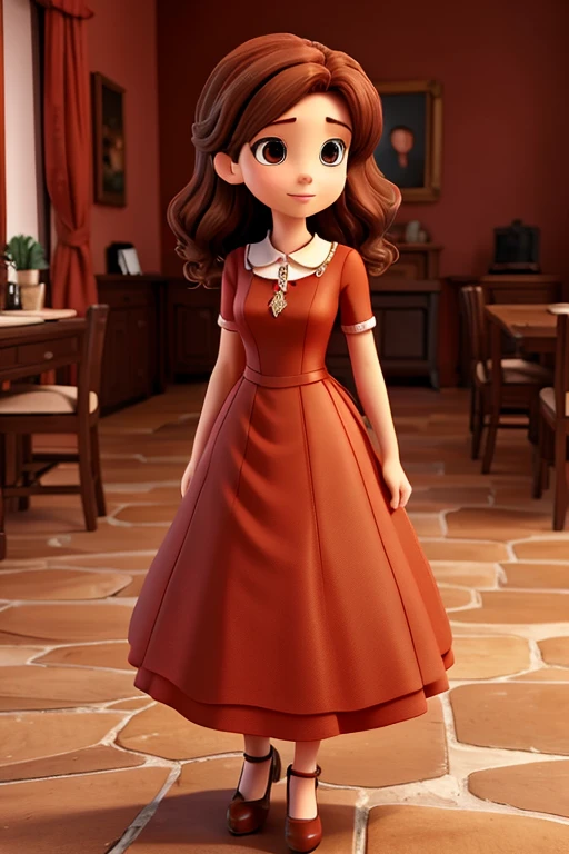Woman brown hair red dress