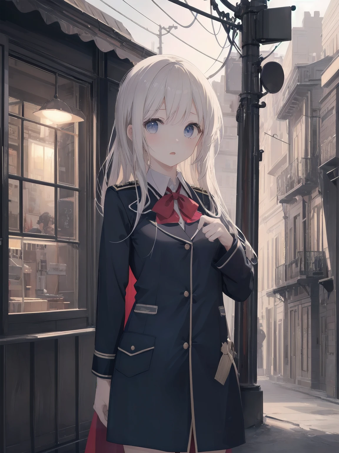 Masterpiece、high quality、high resolution、Dynamic Angle、Dynamic Pose、One girl、solo、uniform, Surprised expression, Standing in the park, At night,Half-body photo, Super detailed, Ultra HD、cute、A shy and shy pose、Capture your subjects at their best with photogravure settings