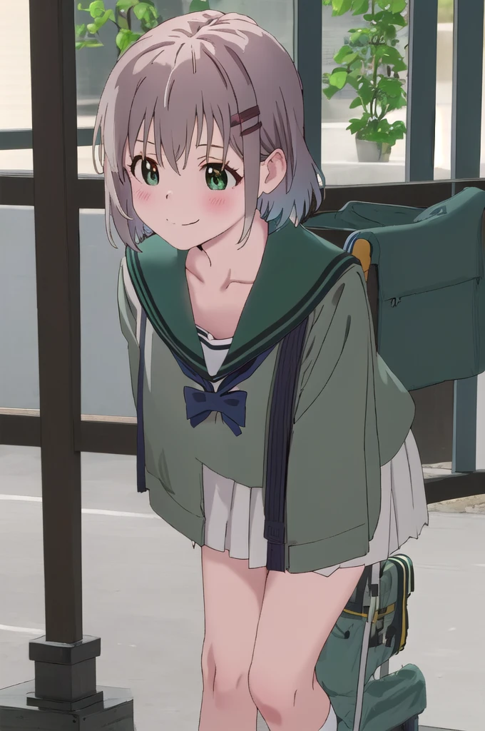 schoolgirl, Brown hair, Medium hair, Ultra-short sailor suit, (Naked:1.1), (Blushing:1.0), Detailed face, Roadside, POV crouching,Expose the inside of your legs,Hands tied behind your back,The skirt is blown by the wind,transparent panty