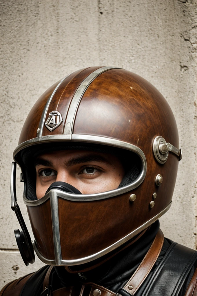 Dibuja un casco de motocicleta retro y elegante, este dibujo tiene que estar en 2d. Dibuja una daga antigua atravesando el casco desde la parte de arriba hasta abajo, el casco debe tener algunos raspones.