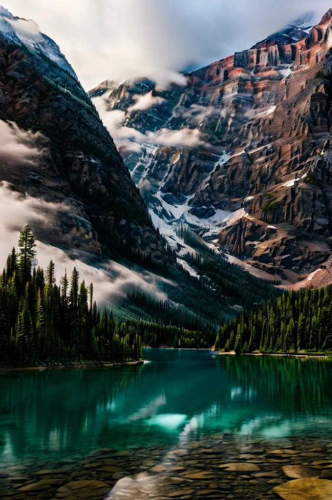 mountainous_horizon conifer forest misty cloudscapes road mountain cliffs
