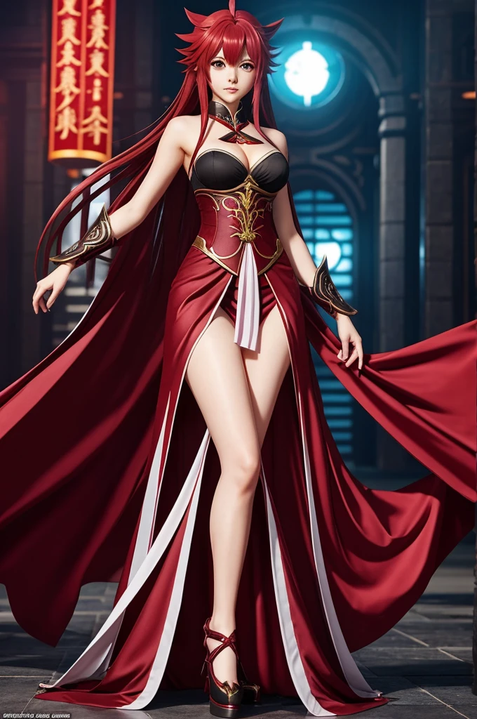 Create a full-body image of Rias Gremory dressed as if she were a Xianxia character.