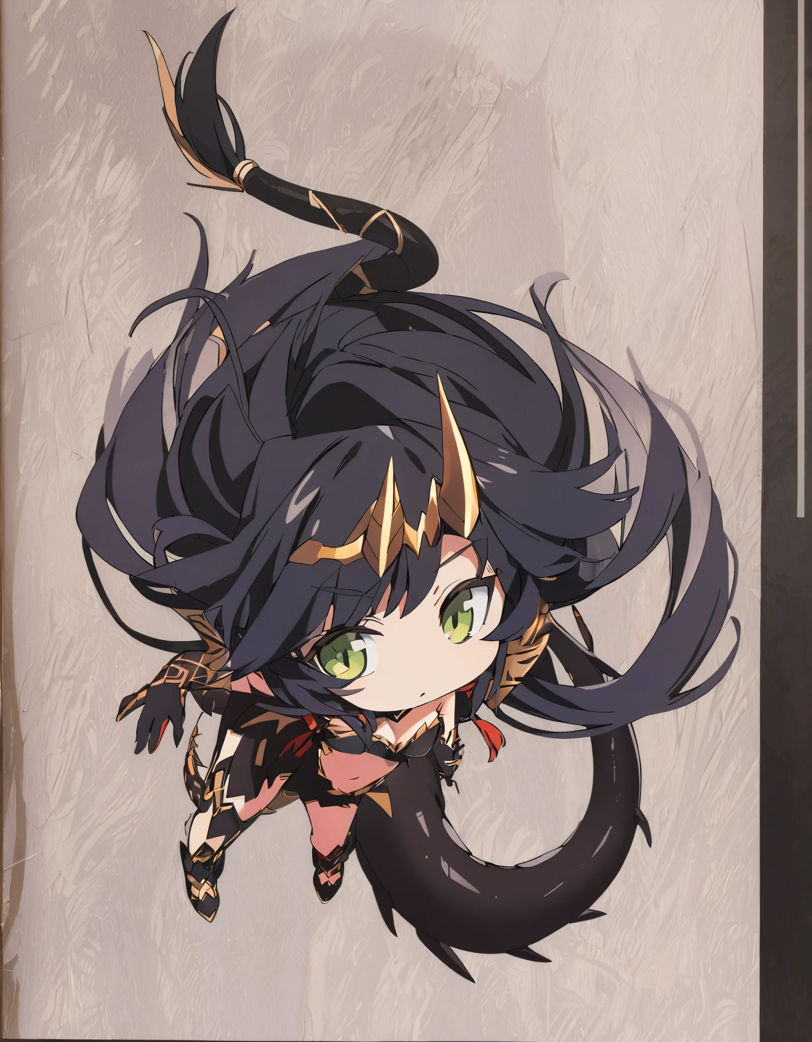 Dragon girl with crystal golden horn Black Hair Dragon's tail