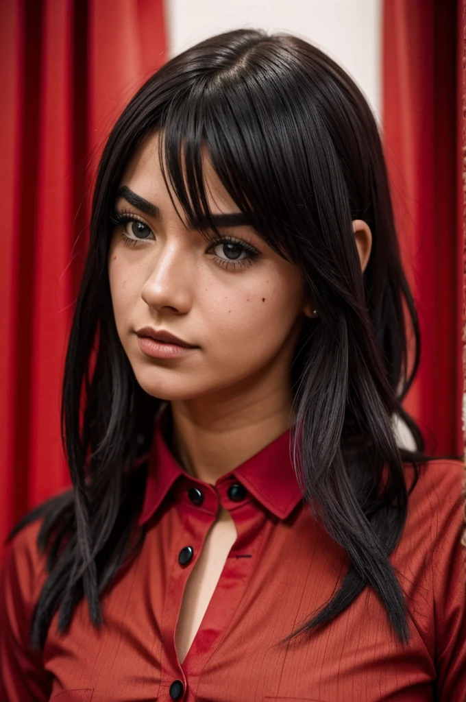 Chica con pelo largo ondulado rojizo con pecas y camisa de spiderman