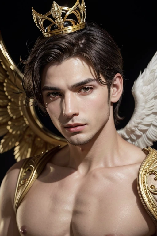 Homem romano realista beleza masculina nariz fino labios carnudos queixo qyadrado diamante. With angel wings on golden heads