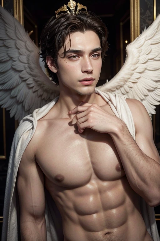 Homem romano realista beleza masculina nariz fino labios carnudos queixo qyadrado diamante. With angel wings on golden heads