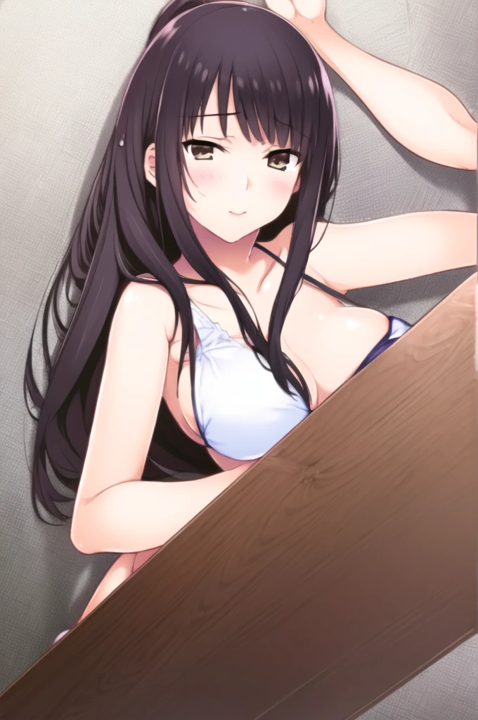 (8k, RAW Photos, Highest quality, masterpiece:1.2),
One Girl,alone,Mature Woman,Black Hair,Brown eyes,Long Hair, chest, chestの谷間, bikini, white bikini, Show Viewer,alone, One Girl, Show Viewer, 2D, anime, anime coloring, Upper Body, (Simple Background, White Background:1.3)，Squat，From below，blush，Embarrassing， (( 指で膣を触ってMasturbationする)),Masturbation，orgasm，Love Juice, 床にこぼれるLove Juice, liquid splashing from girl, (( 指で膣を触ってMasturbationする))，climax，climax，Squirting，
 