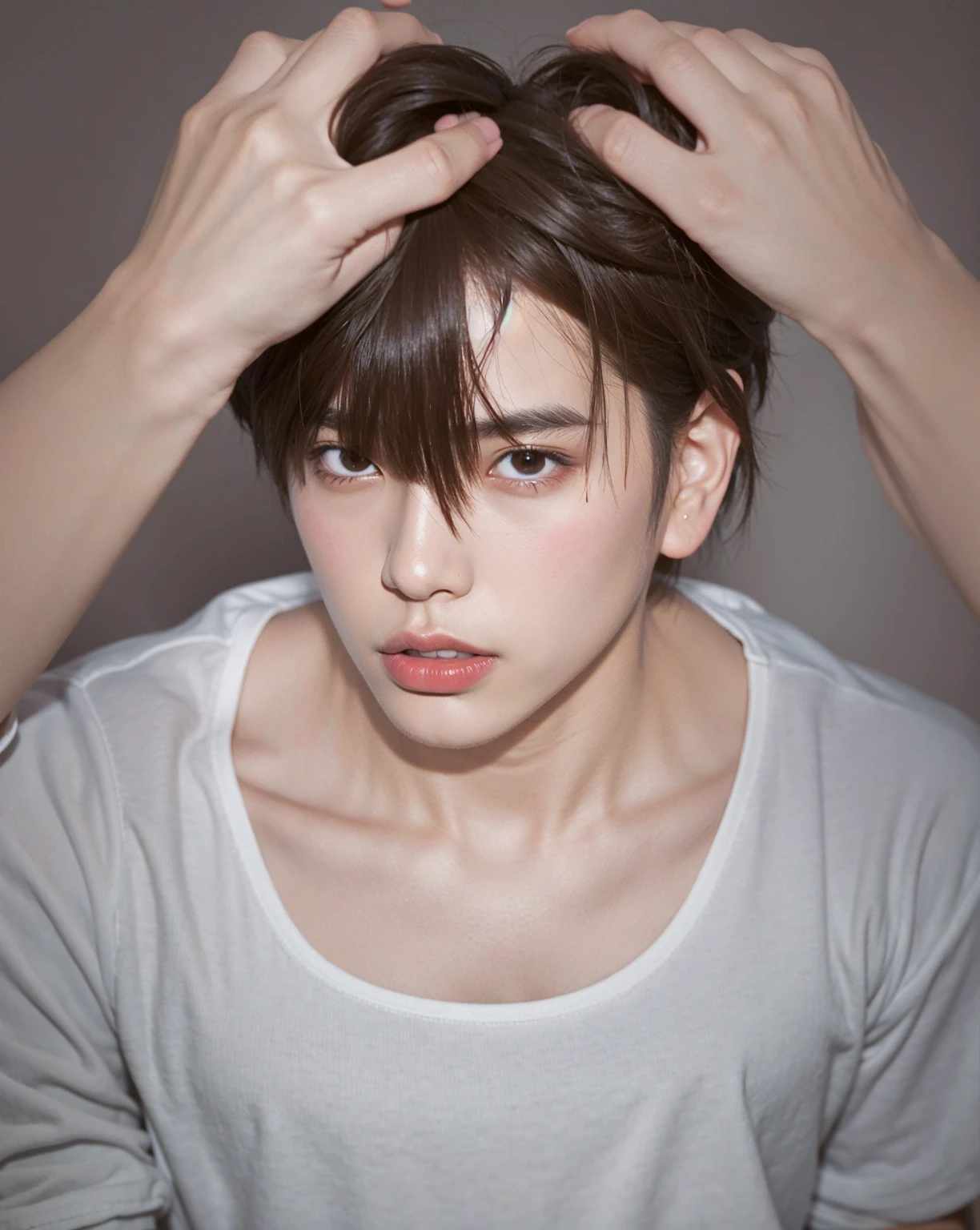 Asian boy, good lighting, smooth hair, glossy skin, blur background, high quality, 8k resolution