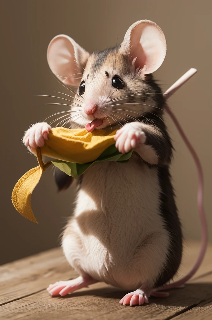 Animal mouse on the head of the mouse a paçoca