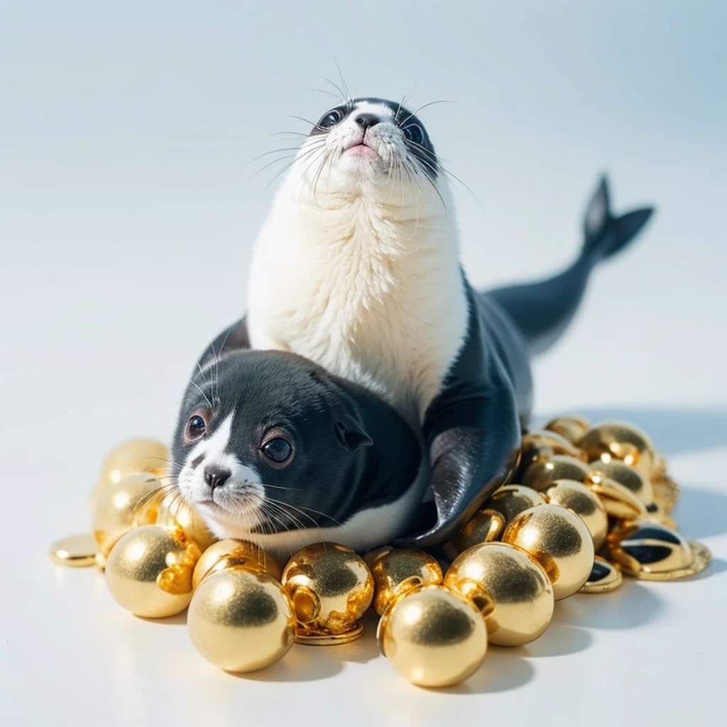 Small Animals, baby seal mixed with whale sea, has yellow and blue stripes on its body, Grassroots, no background, (has beard), ((gold eyes))