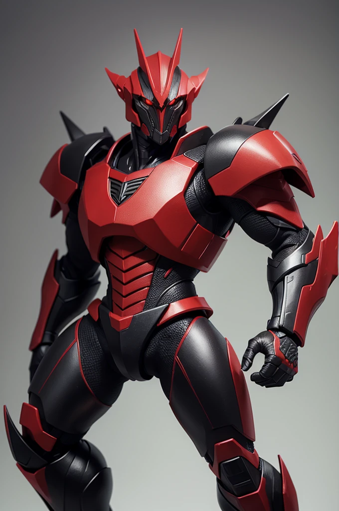 Um dinobot preto com detalhes em vermelho 

