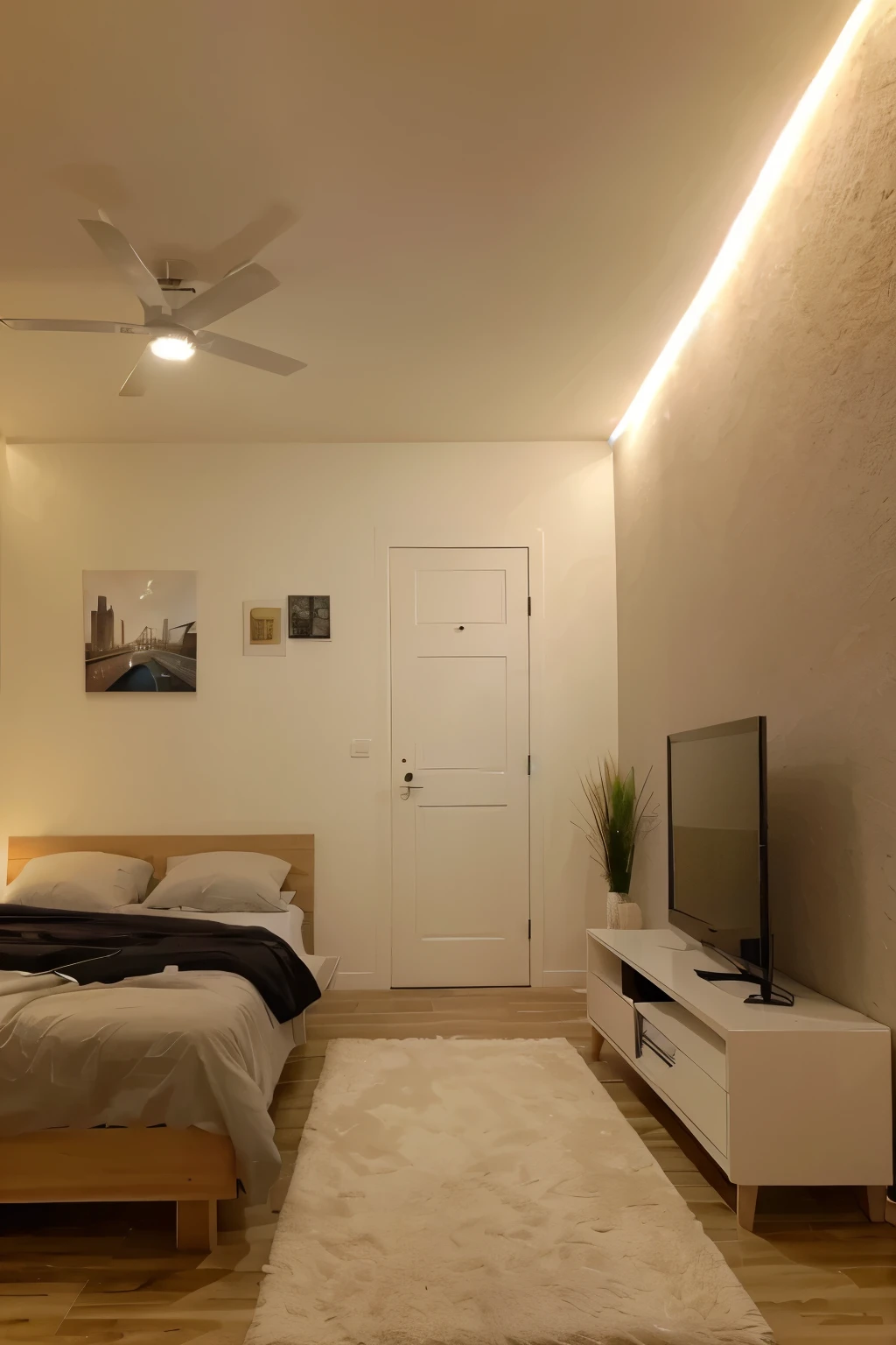 Un cuarto estilo estadounidense un poco desordenado en una tarde noche y muy bonito ahora con un gato 