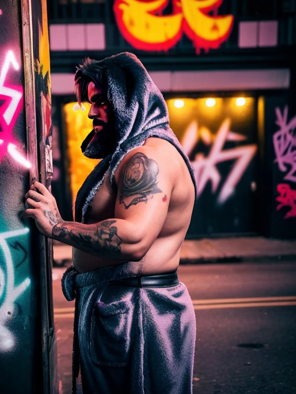 Only plump, chubby, extremely thick thighs, large belly, fat, masutepiece,High quality,Highly detailed,intense scene, solid, Gritty reality setting for 50 year old sexy fat bearded man,full of sweat,Full body,Big belly, ((Wearing bathrobe , meias brancas, a white cueca box)),Stunned face,Open the legs,In the darkness, Varied Camera Angles in Photography. various poses, HD 8k high quality, gay, bearded, serious facial expression, (still from a movie), tense, dramatic, atmospheric, cinematic, (looking away),
(masterpiece), top quality, photorealistic, hyperrealism, absurdres, tack sharp, subsurface scattering, 8k, HDR, 35mm, professional photography, RAW,(best quality,highres),(photorealistic) A crow punk taking a selfie picture, with (vibrant colors) striking vibrant colors and (detailed) intricate feather patterns. The punk crow is perched on a (graffiti-covered) graffiti-covered brick wall, wearing (edgy) edgy attire including a leather jacket adorned with (studded spikes), ripped jeans, and (metallic) metallic accessories. Its (piercing) piercing eyes are highlighted with (smoky) smoky eyeshadow and (heavy) heavy eyeliner. It holds a (glimmering) glimmering smartphone with its claw, fully extending its (feathers) feathers to capture the perfect angle. The background features a (gritty) gritty urban setting with (graffiti artworks) graffiti artworks and (reflected neon lights) neon lights reflecting on damp pavements. The scene is bathed in (dramatic) dramatic lighting, casting long shadows and emphasizing the crow punk's rebellious spirit, muscular, buffed