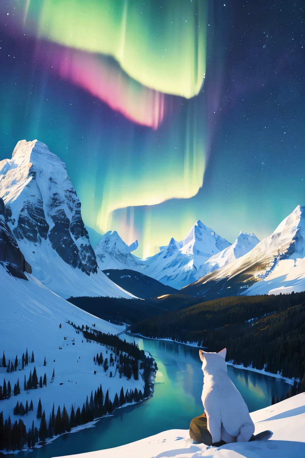 night scene、night、girl、Looking up、mountainilky way、Aurora、Arctic