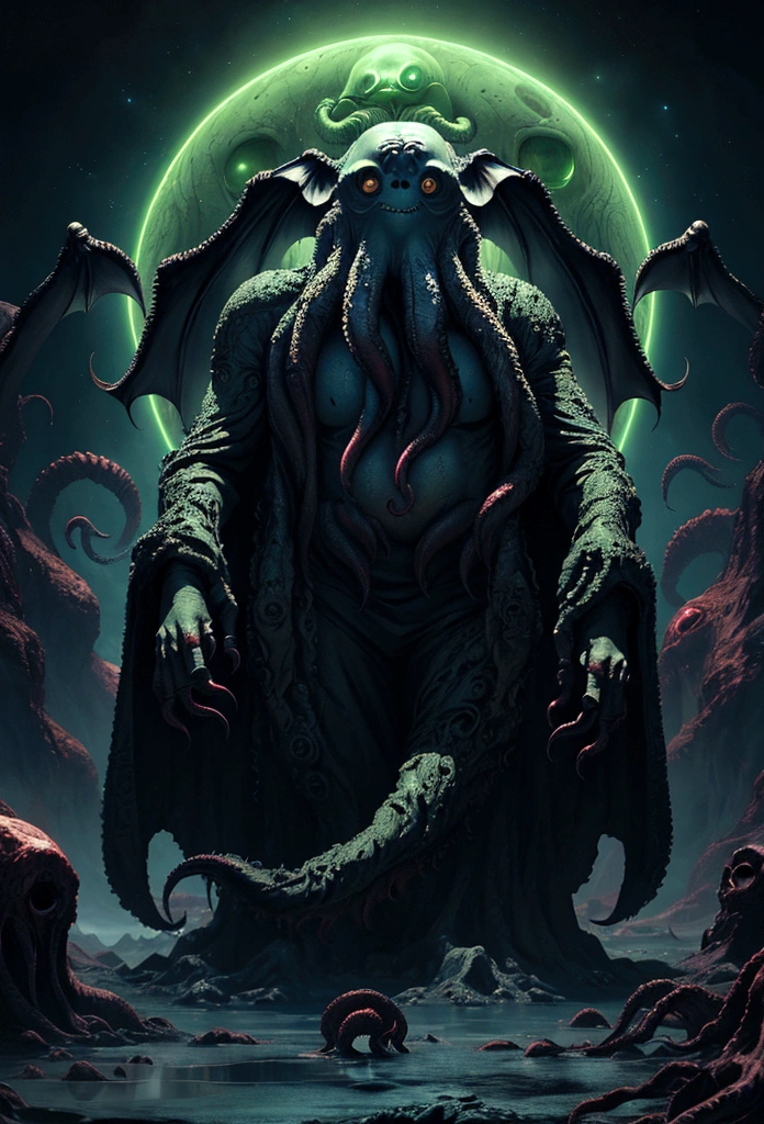 Cthulhu mythical creatures，Cthulhu，Space Background，，Very detailed,8k、Like a photograph