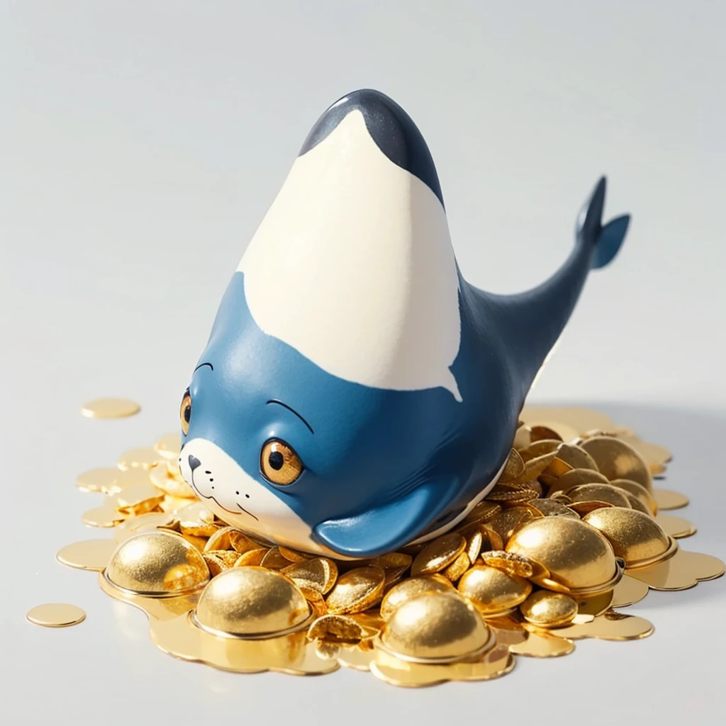 Small Animals, baby seal mixed with whale sea, has yellow and blue stripes on its body, Grassroots, no background, (has beard), ((gold eyes))